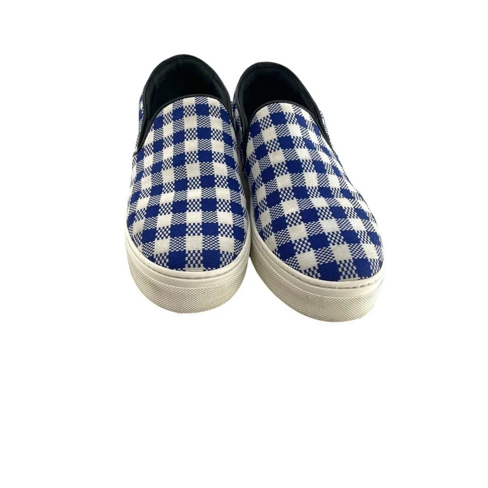 Celine Paris Womens Size EU 40 Slip On Blue Plaid Print Canvas Sneakers Shoes - Picture 3 of 16